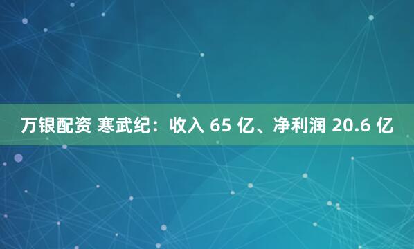 万银配资 寒武纪：收入 65 亿、净利润 20.6 亿