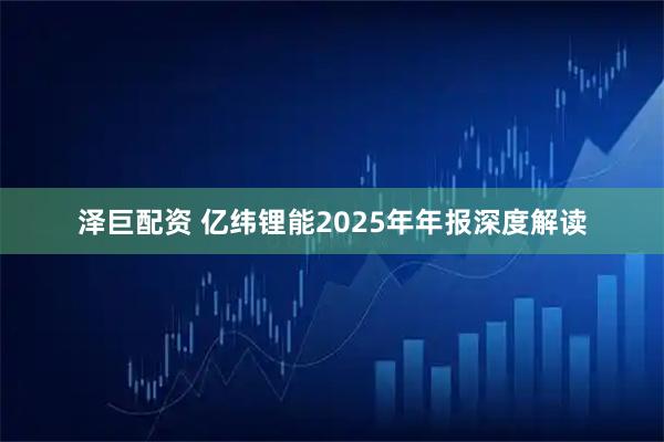 泽巨配资 亿纬锂能2025年年报深度解读